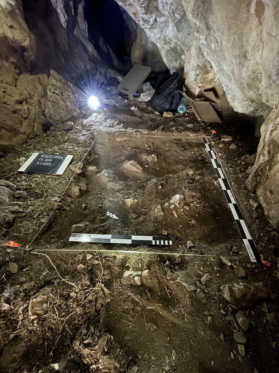 Archaeological excavation inside a cave